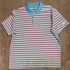 Nike Men's Polo Shirt - Blue, Red, and White Stripes